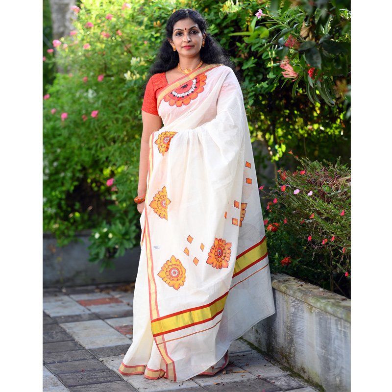 Handpainted Hand loom Designer Saree Occasional Wear thumbnail 2