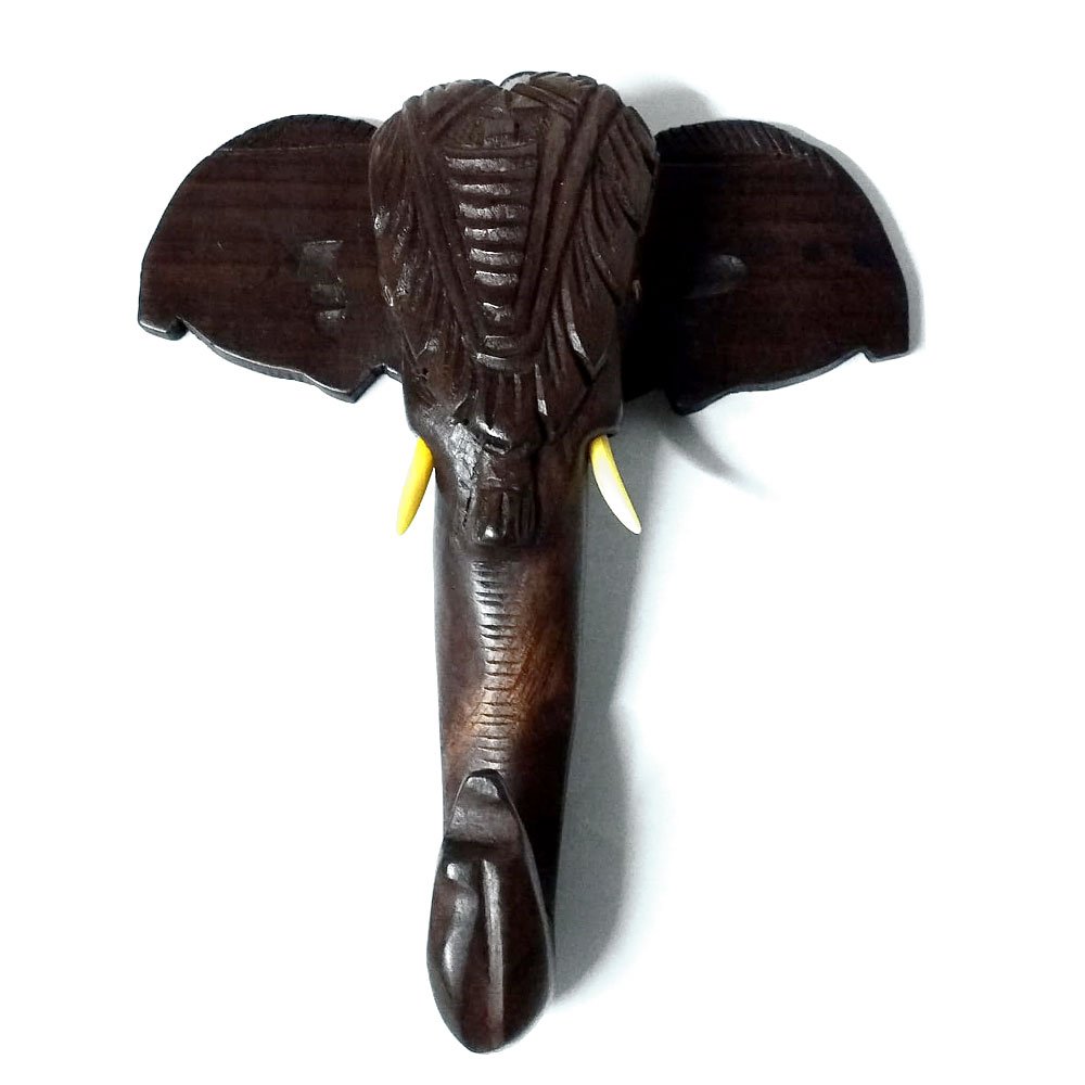 Carved Wooden Pooram Elephant Head Wall Hang for Home Decor thumbnail 2