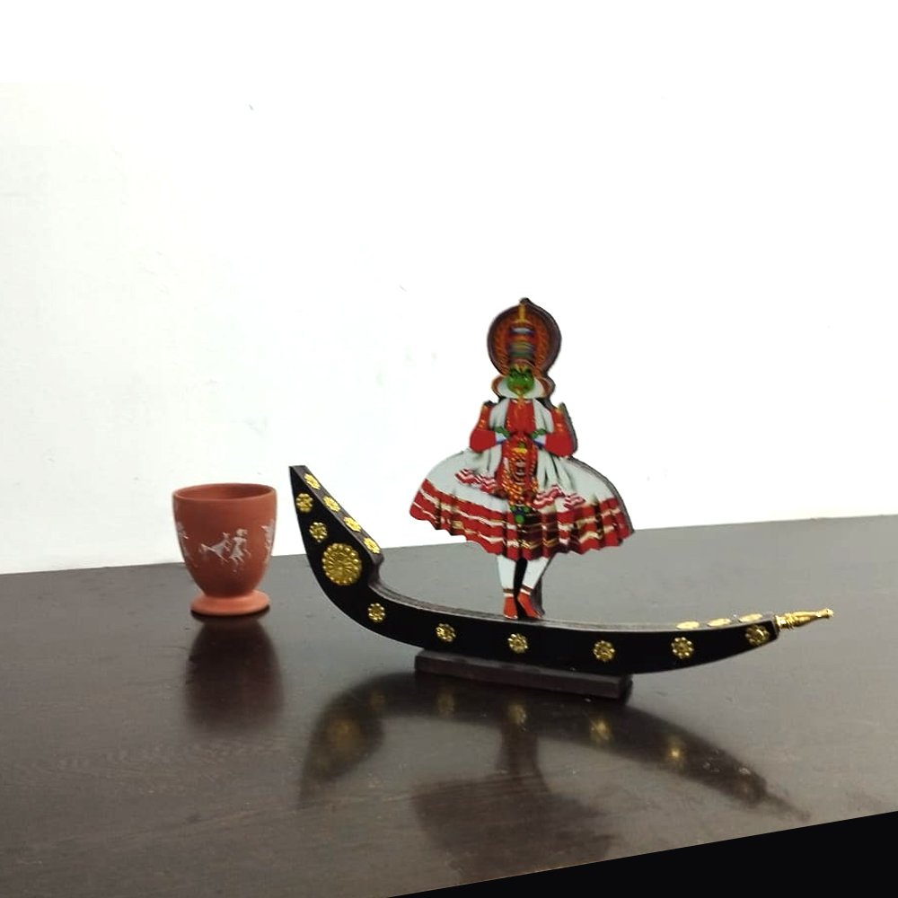 Handcrafted Wooden Dancing Kathakali Snake Boat – Unique Kerala Souvenir thumbnail 2