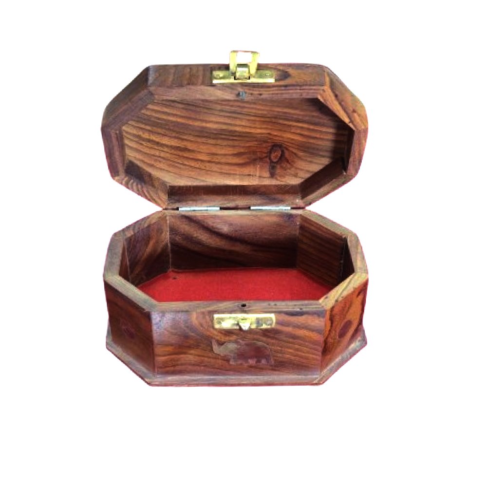 Wooden Mini Jewellery Box with Elephant Brass Inlay thumbnail 3