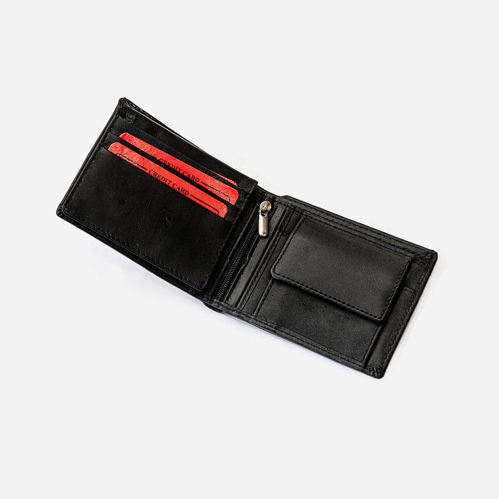 Classic Black Textured Genuine Leather Wallet for Men - Stylish Design with Ample Card Storage, ID & Photo Pocket, Durable Finish thumbnail 2