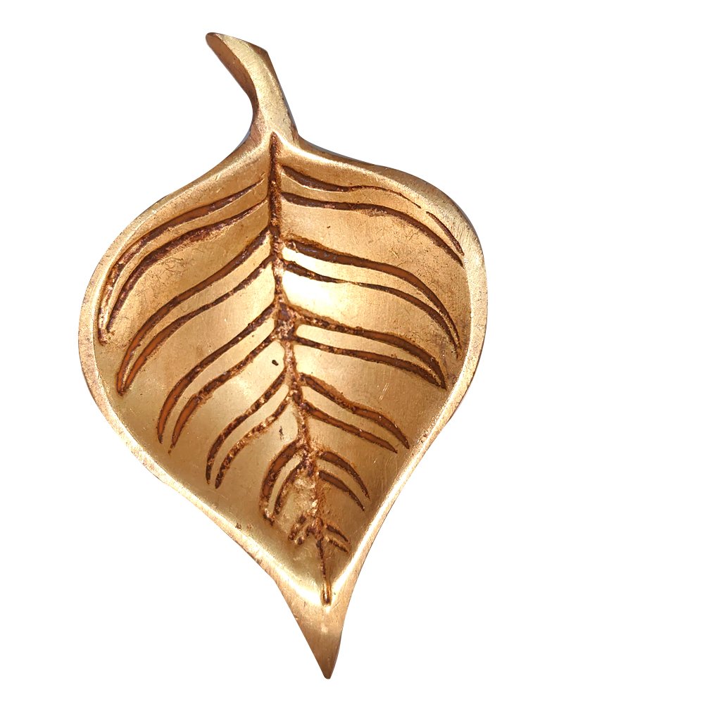 Leaf shaped Diya crafted in Brass in ethnic design for Home Decor and Pooja thumbnail 3