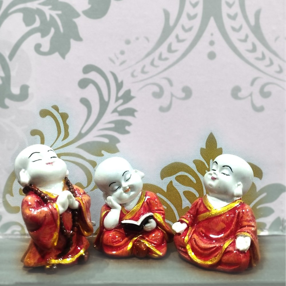 Set of 3 Buddha Monks in different postures for Home Décor/Children Room Décor/Vastu/Fengshui/Gifts thumbnail 2