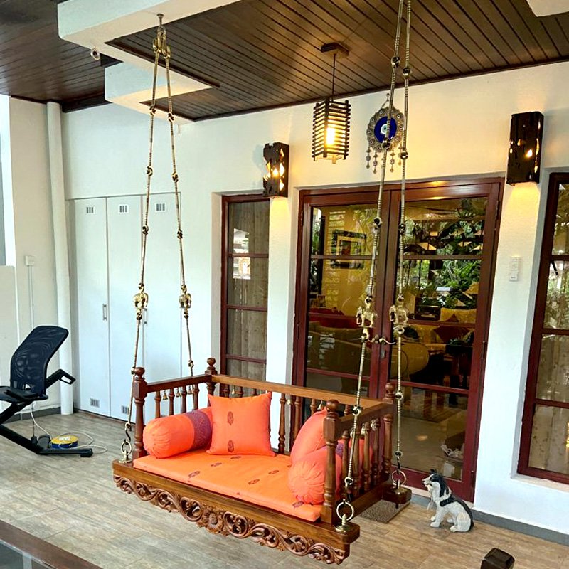 Teak Wood Crafted Swing Seater Traditional Design For Living Area Decor 4feetX2feet thumbnail 2