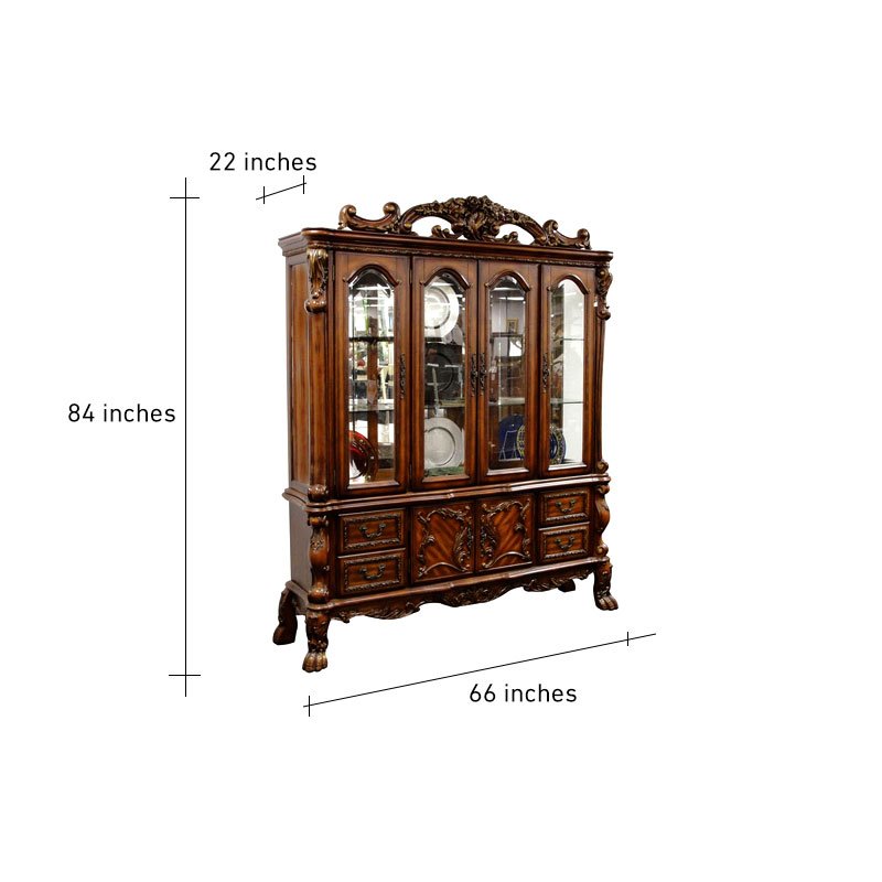 Vintage Style Mahagony Wood Crafted Crockery Cupboard with Intricate Carving Design thumbnail 2